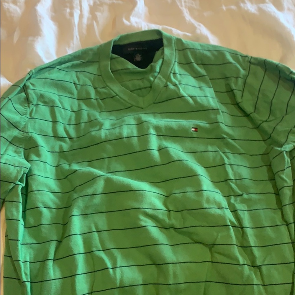 men’s tommy hilfiger v neck green stripe xxl 2xl